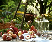 Peaches with basket and preserving jars