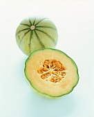 Half and whole Cantaloupe melon