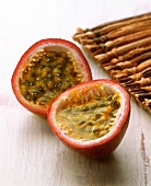 Halved passion fruit