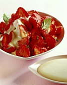 Strawberry salad with coconut sabayon