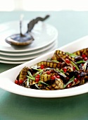 Salad of grilled aubergines with pomegranate seeds & mint