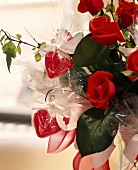 Bouquet of roses decorated with hearts (close-up)