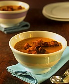 Carrot and pumpkin soup with gingerbread croutons