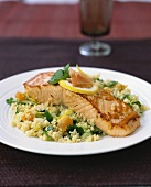 Salmon fillet with apricot and cucumber couscous