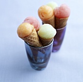 Fruit ice cream in wafer cones