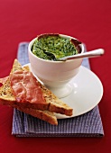 Green eggs and ham (eggs with spinach)