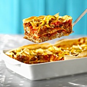 Lasagne with minced beef and olives