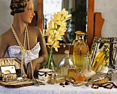 Still life on dressing table: ladies' accessories