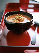 Creamed tomato soup with chili tofu