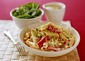 Penne with cheese sauce and vegetables