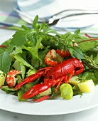 Mixed salad leaves with freshwater crayfish and shrimps