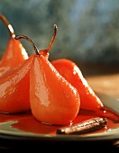 Pears in red wine with cinnamon