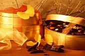 Golden gift boxes of chocolates