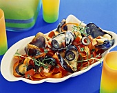Tagliatelle rosse all'emiliana (Ribbon pasta with mussels)