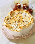 Ice cream cake with meringue topping