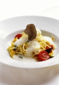 Linguine with truffle whip and vegetables