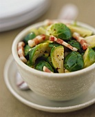 Brussels sprout salad with strips of bacon