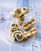 Assorted Christmas biscuits in a glass bowl
