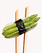 Nigiri-sushi with green asparagus tips
