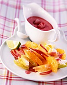Fruit salad with raspberry yoghurt