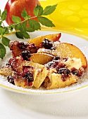 Couscous pancake pieces with nectarines and blueberries