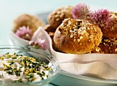 Oat and pistachio rolls and chive quark