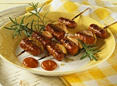 Grilled sausage kebabs with ketchup sauce