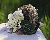 Round bouquet of white sweet peas and Gypsophila etc.