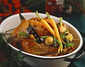 Braised goose with spring vegetables