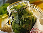 Celery and leeks pickled with rosemary