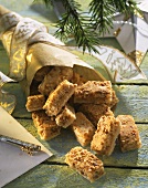 Sweet nut bars in Christmassy gift bag