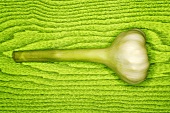 A garlic bulb on a green background