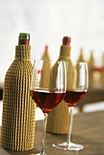 Blind wine tasting with covered bottles