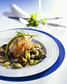 Roast quail with spring morels and green asparagus