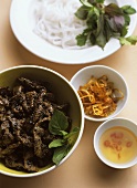 Thit bo nuong (ingredients for beef with lemon grass, Vietnam)