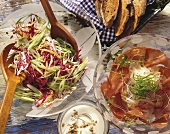 Radish salad with air-dried beef & raw red & white cabbage