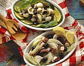 Cuttlefish and courgette salad and octopus salad with fennel