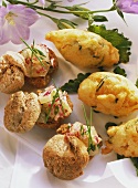 Choux pastry vegetable balls &  cheese & onion rolls