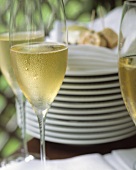 Glasses of Champagne at an Outdoor Buffet