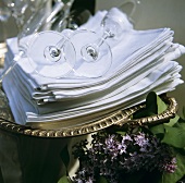 Napkins and Wine Glasses on Silver Platter