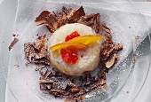 Rice Pudding Mold with Candied Fruit and Chocolate Shavings