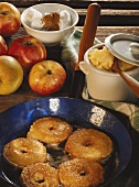 Apfelküchlein & Zutaten(Äpfel,Zucker,Zimt,Butterschmalz)