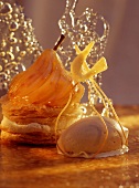 Mille-feuilles (puff pastries) with pear & ice cream