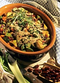 Cassoulet with red beans, graham crumbs & sprig of rosemary