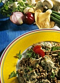 Buckwheat (kasha) with oyster & button mushrooms & herbs