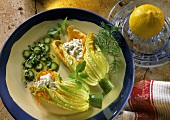 Stuffed courgette flowers, courgette & anchovy cream cheese