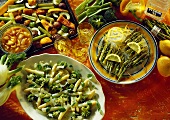 Grilled vegetables, asparagus & broccoli, asparagus with dip
