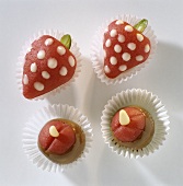 Pink marzipan chocolates in shape of fruit