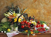 Assorted Fruits and Vegetables in a Basket
