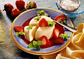 Advocaat parfait on strawberry sauce, strawberries & mint